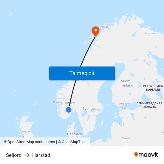 Seljord to Harstad map