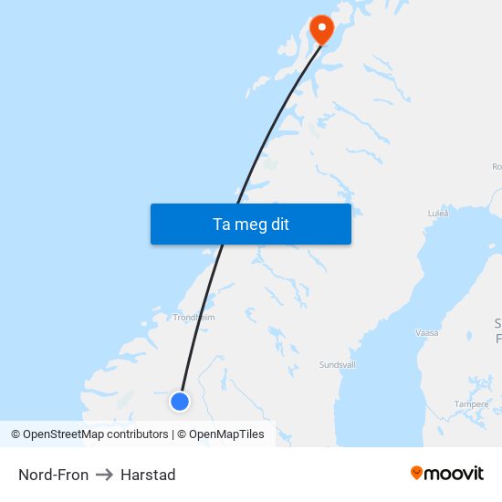 Nord-Fron to Harstad map