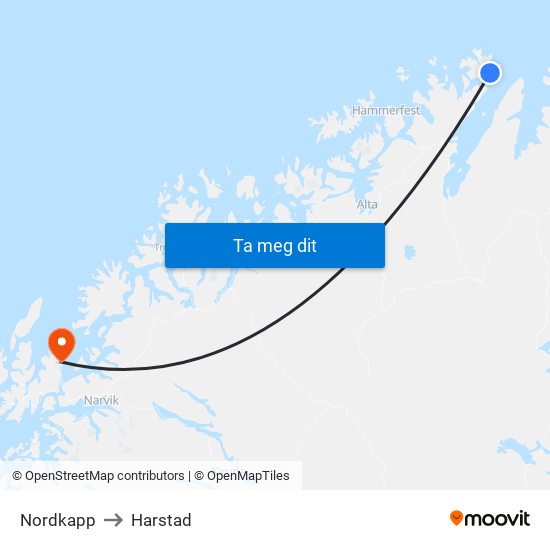 Nordkapp to Harstad map