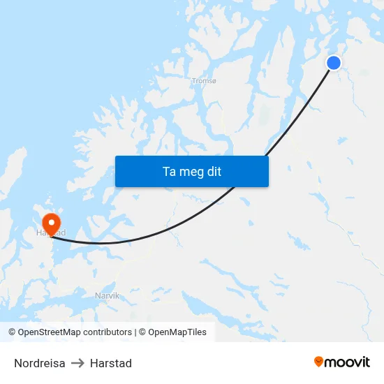 Nordreisa to Harstad map