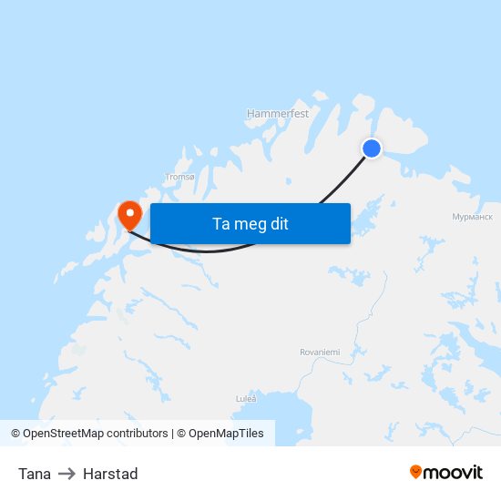 Tana to Harstad map