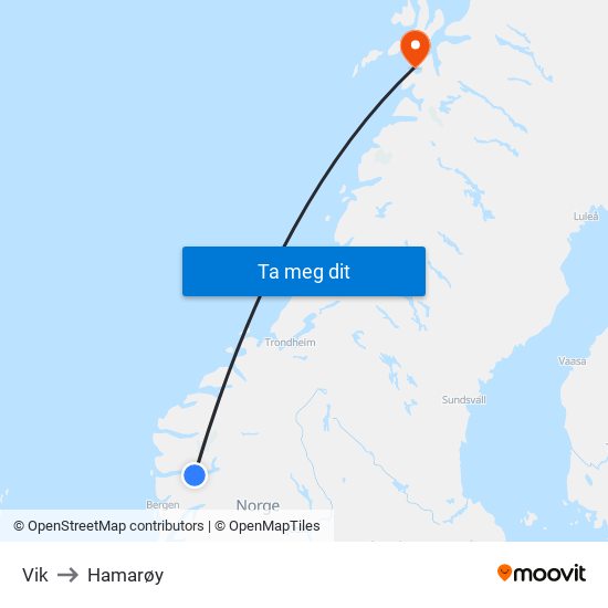 Vik to Hamarøy map