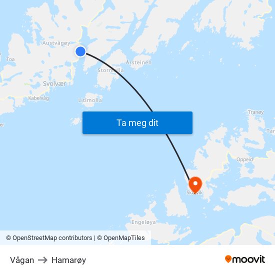 Vågan to Hamarøy map