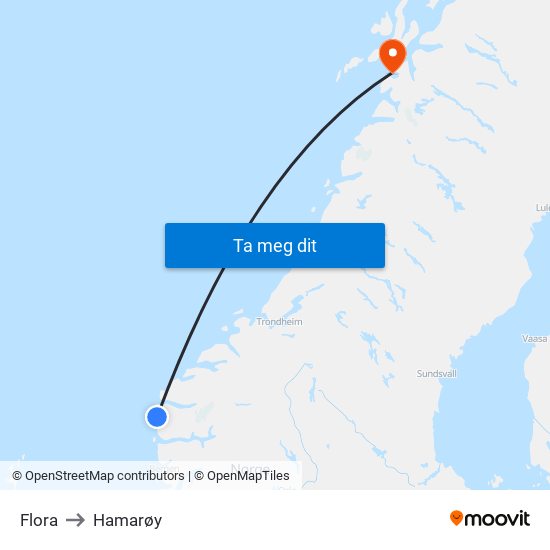 Flora to Hamarøy map