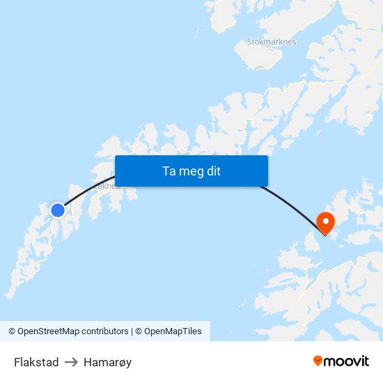 Flakstad to Hamarøy map