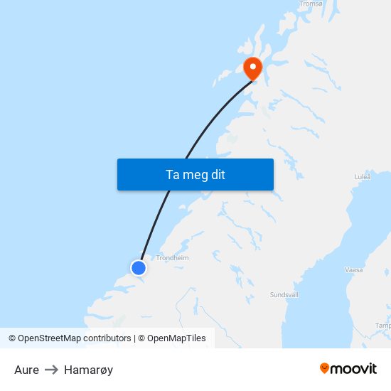 Aure to Hamarøy map