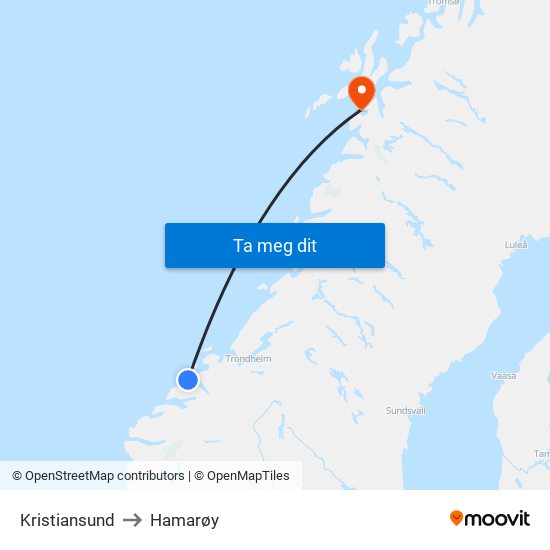 Kristiansund to Hamarøy map