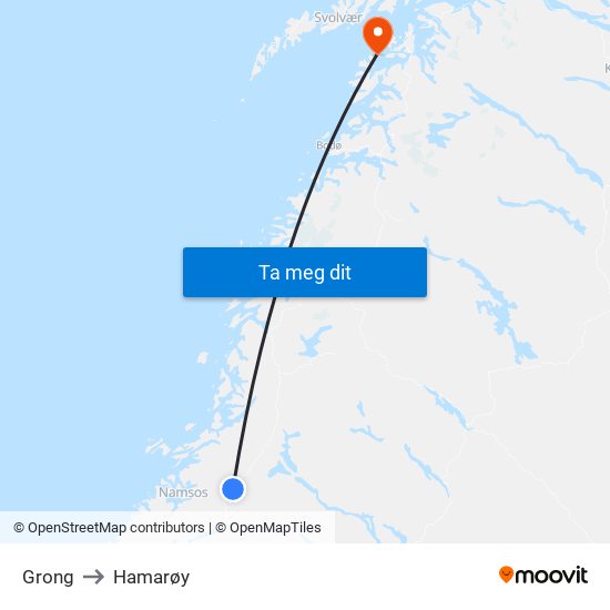 Grong to Hamarøy map