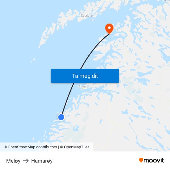 Meløy to Hamarøy map