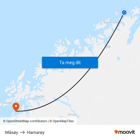Måsøy to Hamarøy map