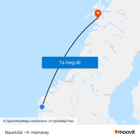 Naustdal to Hamarøy map