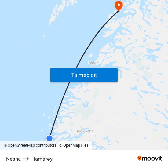 Nesna to Hamarøy map