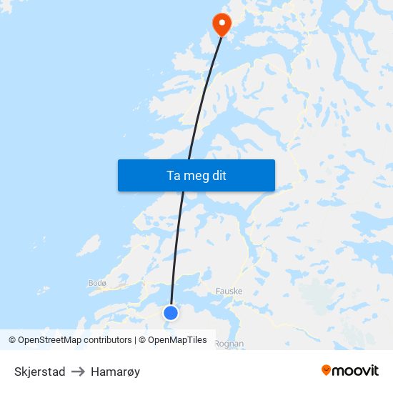 Skjerstad to Hamarøy map