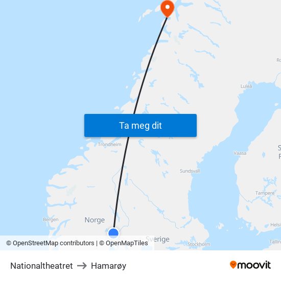 Nationaltheatret to Hamarøy map