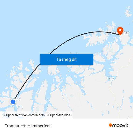 Tromsø to Hammerfest map