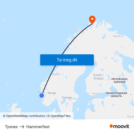Tysnes to Hammerfest map