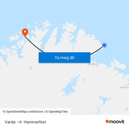 Vardø to Hammerfest map