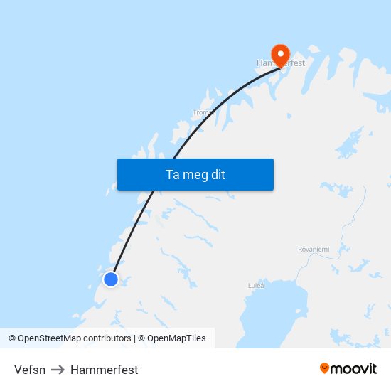 Vefsn to Hammerfest map