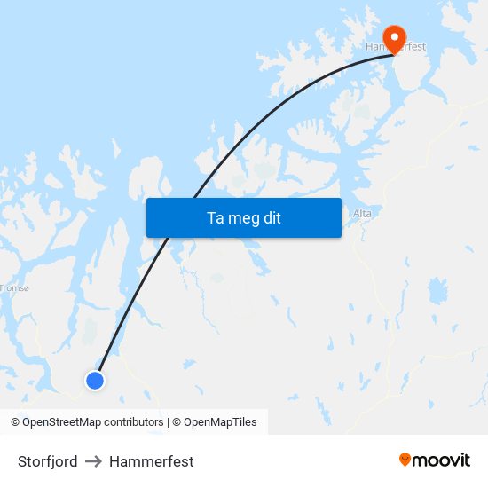 Storfjord to Hammerfest map