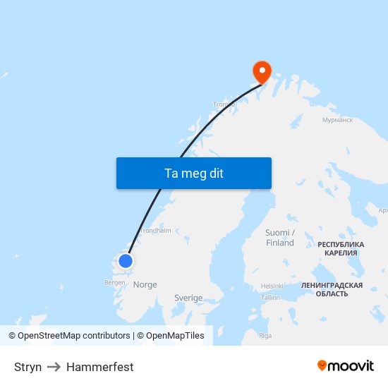 Stryn to Hammerfest map