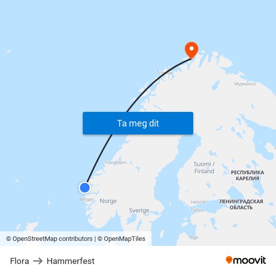 Flora to Hammerfest map