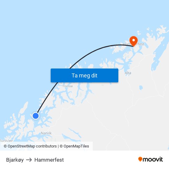 Bjarkøy to Hammerfest map