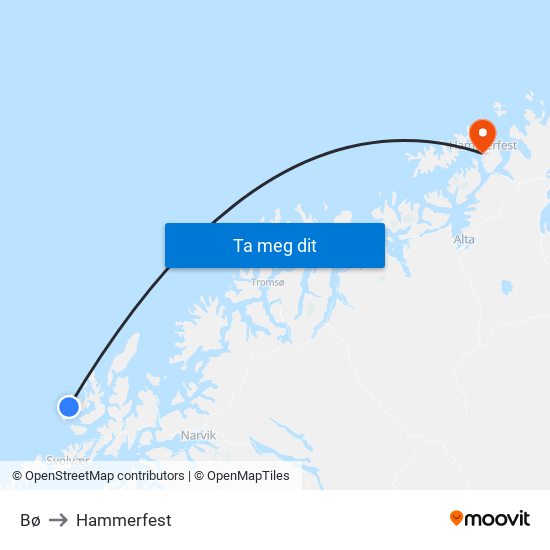Bø to Hammerfest map