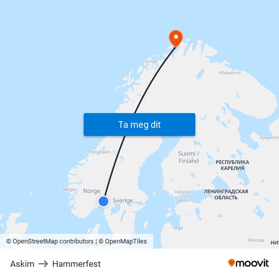 Askim to Hammerfest map