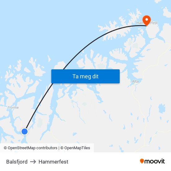 Balsfjord to Hammerfest map