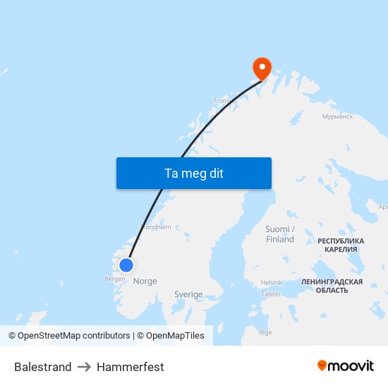 Balestrand to Hammerfest map