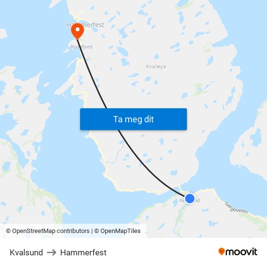 Kvalsund to Hammerfest map