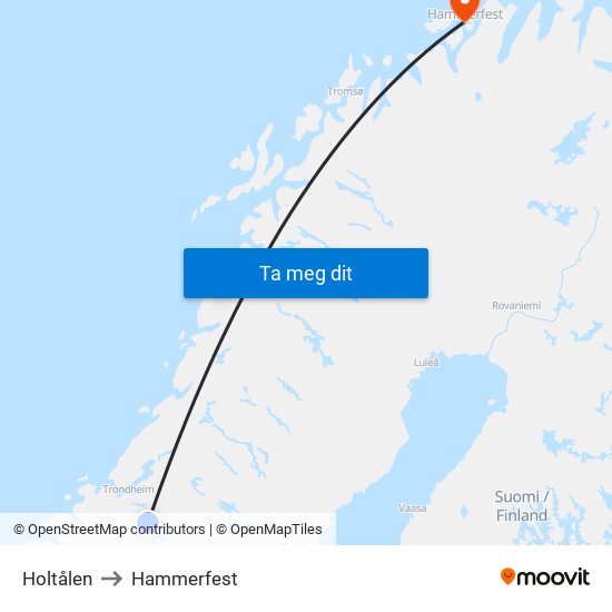 Holtålen to Hammerfest map