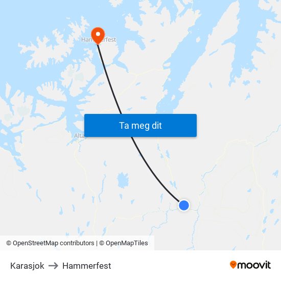 Karasjok to Hammerfest map