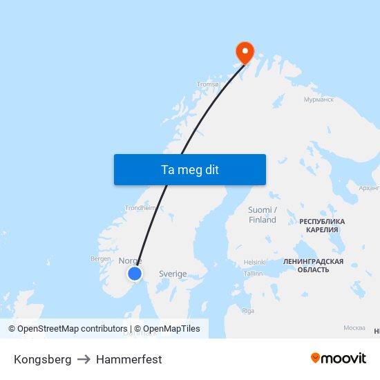 Kongsberg to Hammerfest map