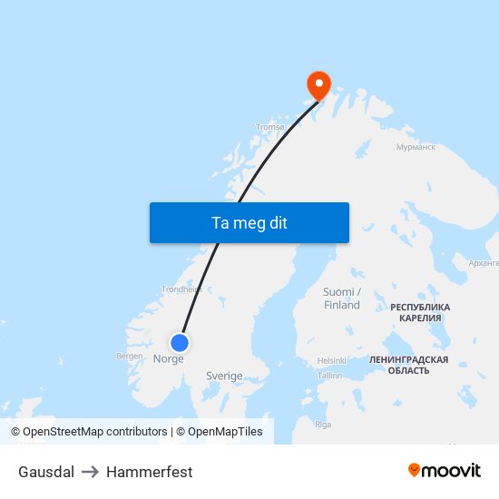 Gausdal to Hammerfest map
