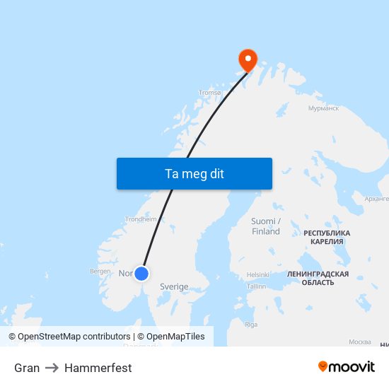 Gran to Hammerfest map