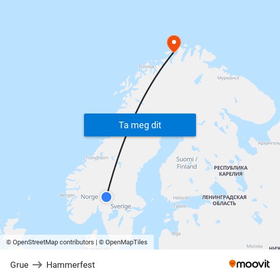 Grue to Hammerfest map