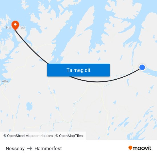 Nesseby to Hammerfest map