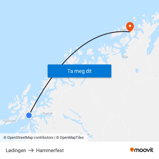Lødingen to Hammerfest map