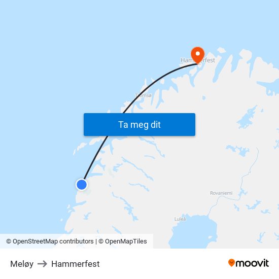 Meløy to Hammerfest map