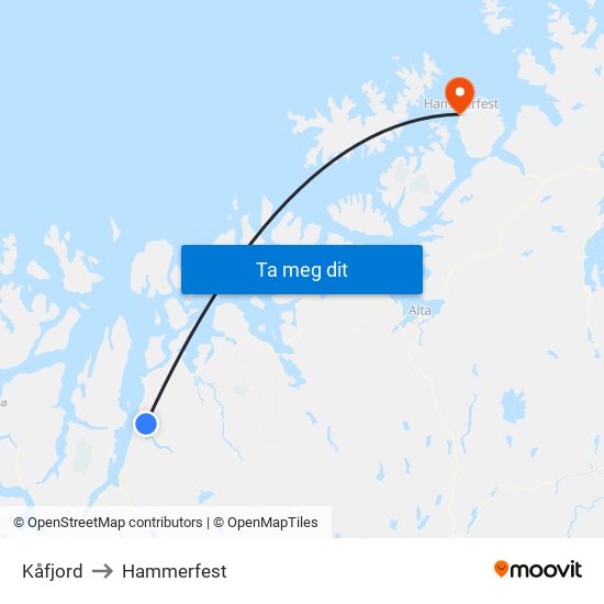 Kåfjord to Hammerfest map