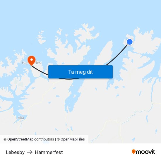 Lebesby to Hammerfest map