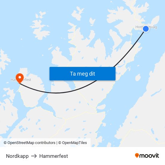 Nordkapp to Hammerfest map