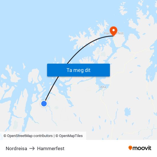 Nordreisa to Hammerfest map