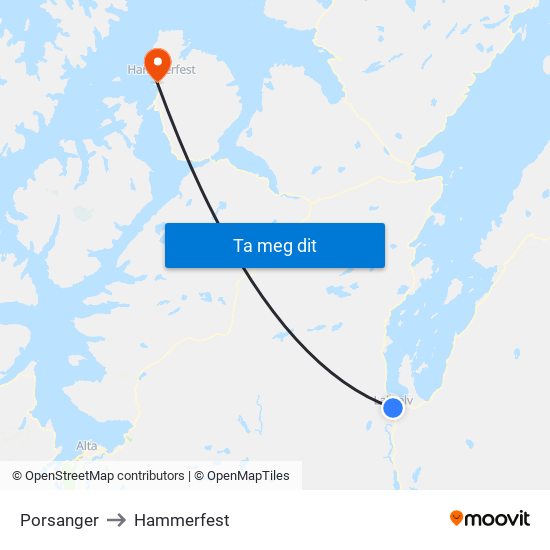 Porsanger to Hammerfest map