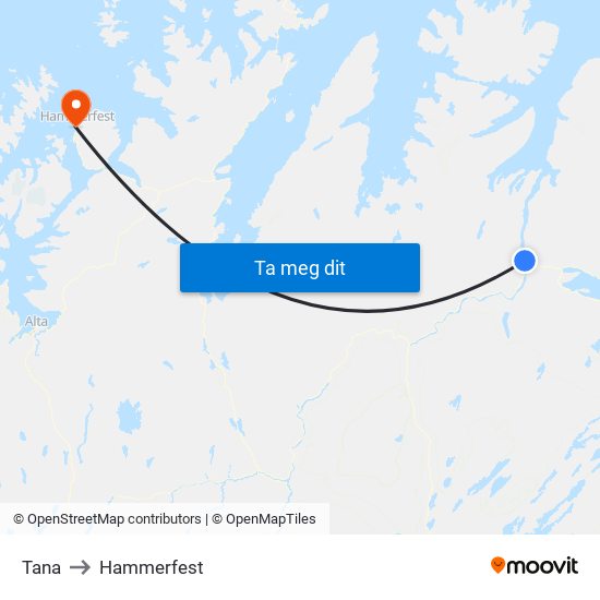 Tana to Hammerfest map