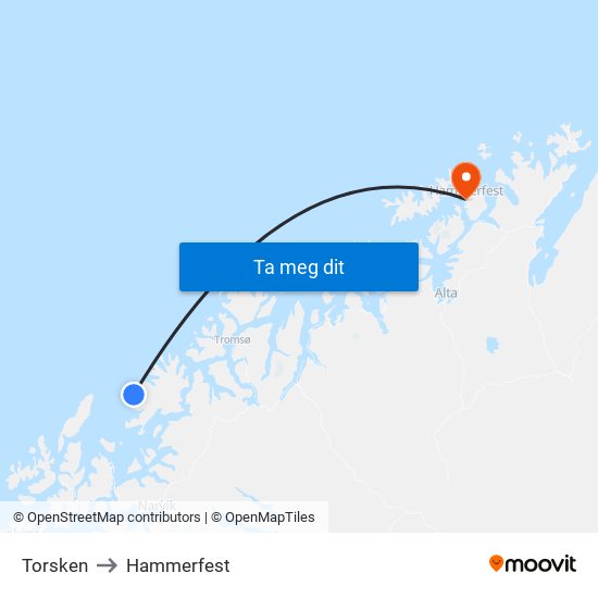 Torsken to Hammerfest map