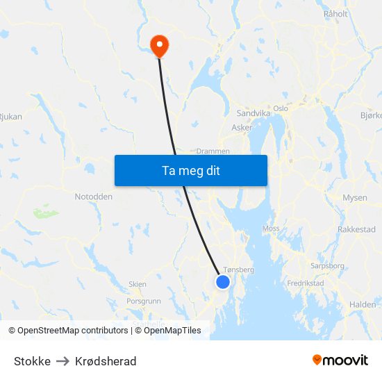 Stokke to Krødsherad map