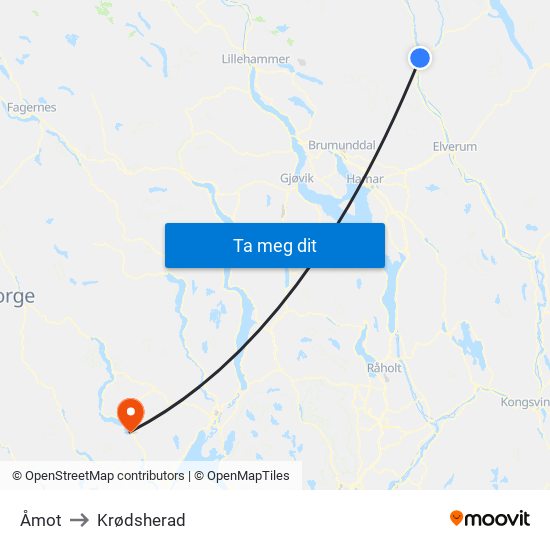 Åmot to Krødsherad map