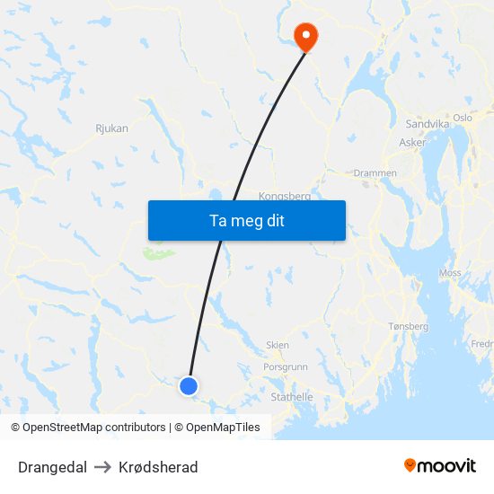 Drangedal to Krødsherad map